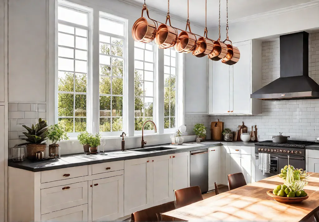 A bright spacious kitchen with white cabinets and light wood countertops Afeat