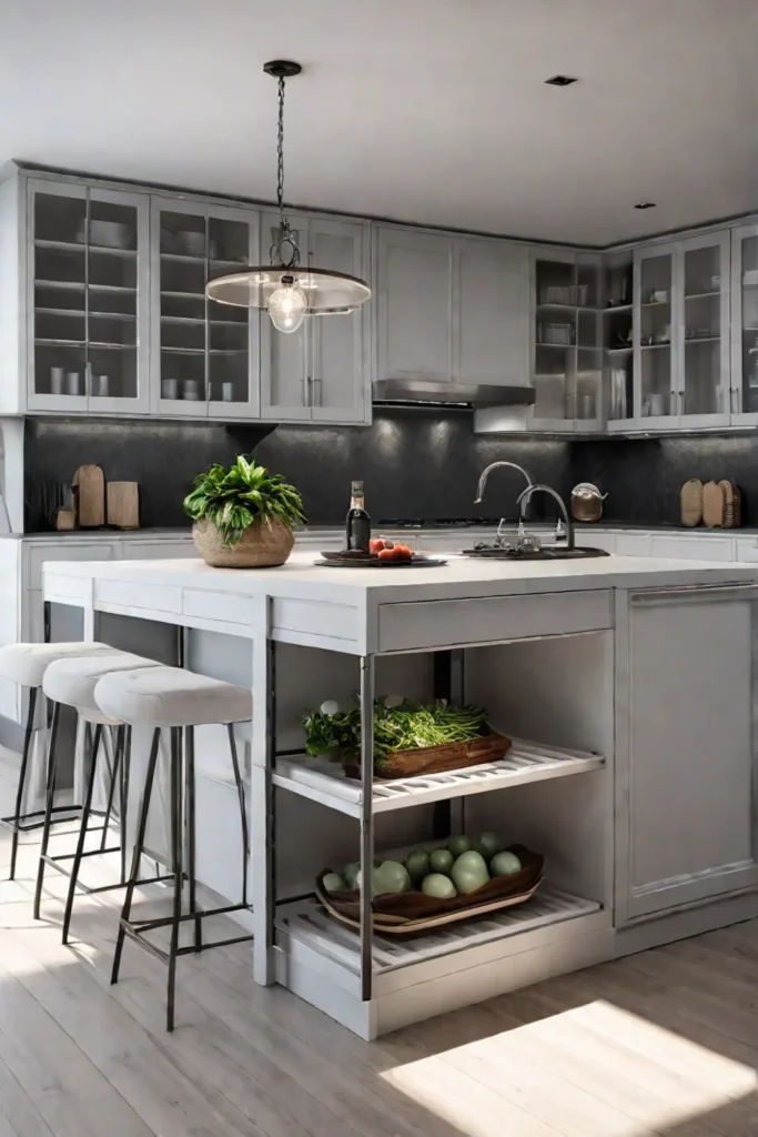 A kitchen island with builtin storage