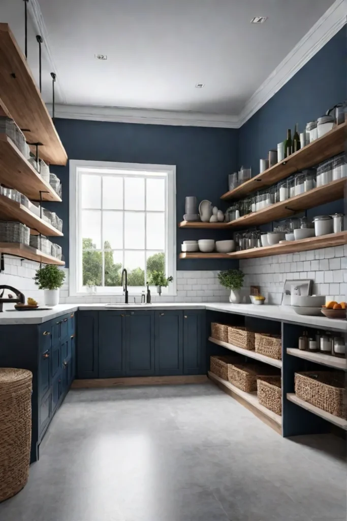 A kitchen with a spacious and wellorganized walkin pantry