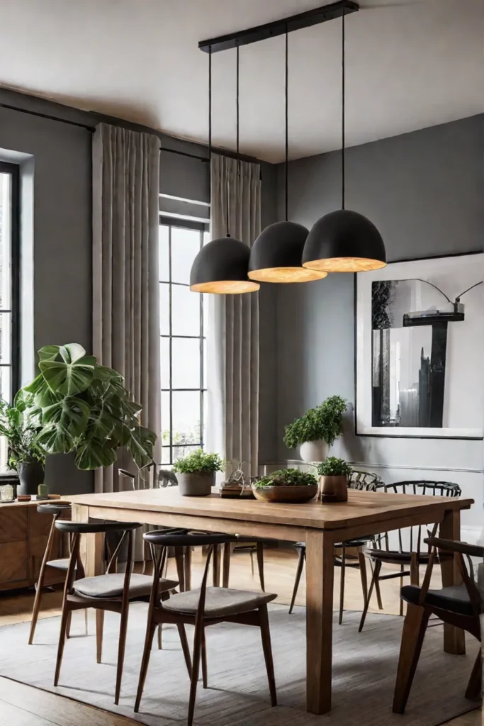 A modern Scandinavianstyle dining room with a natural wood dining table minimalist