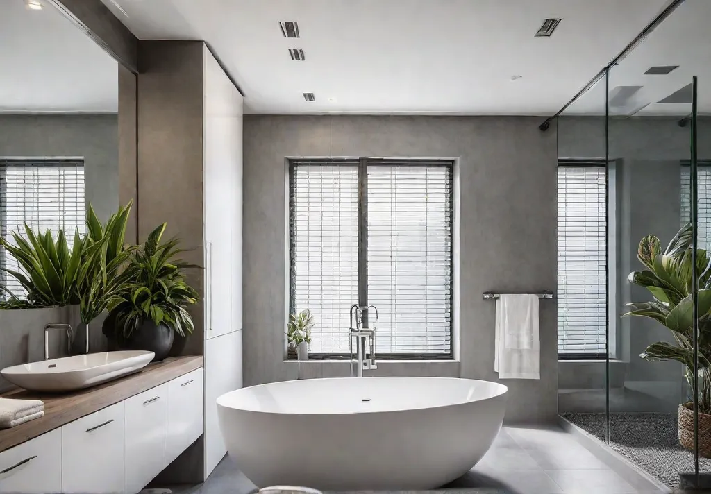 A modern bathroom with a large overthetoilet shelf filled with towels toiletriesfeat