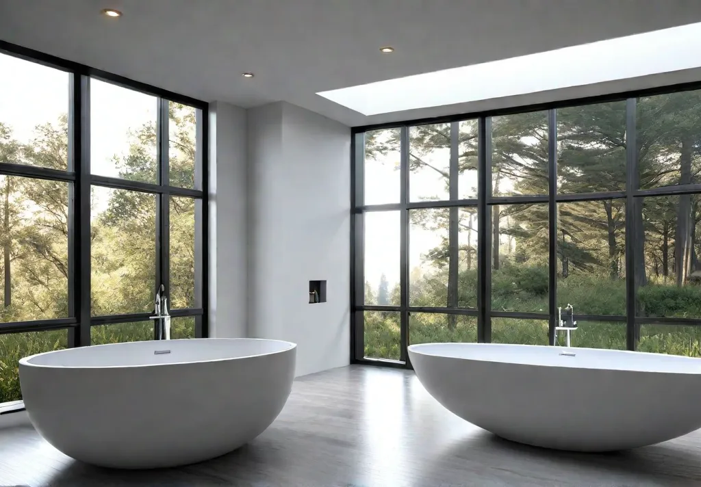 A serene master bathroom with a freestanding bathtub as the centerpiece largefeat