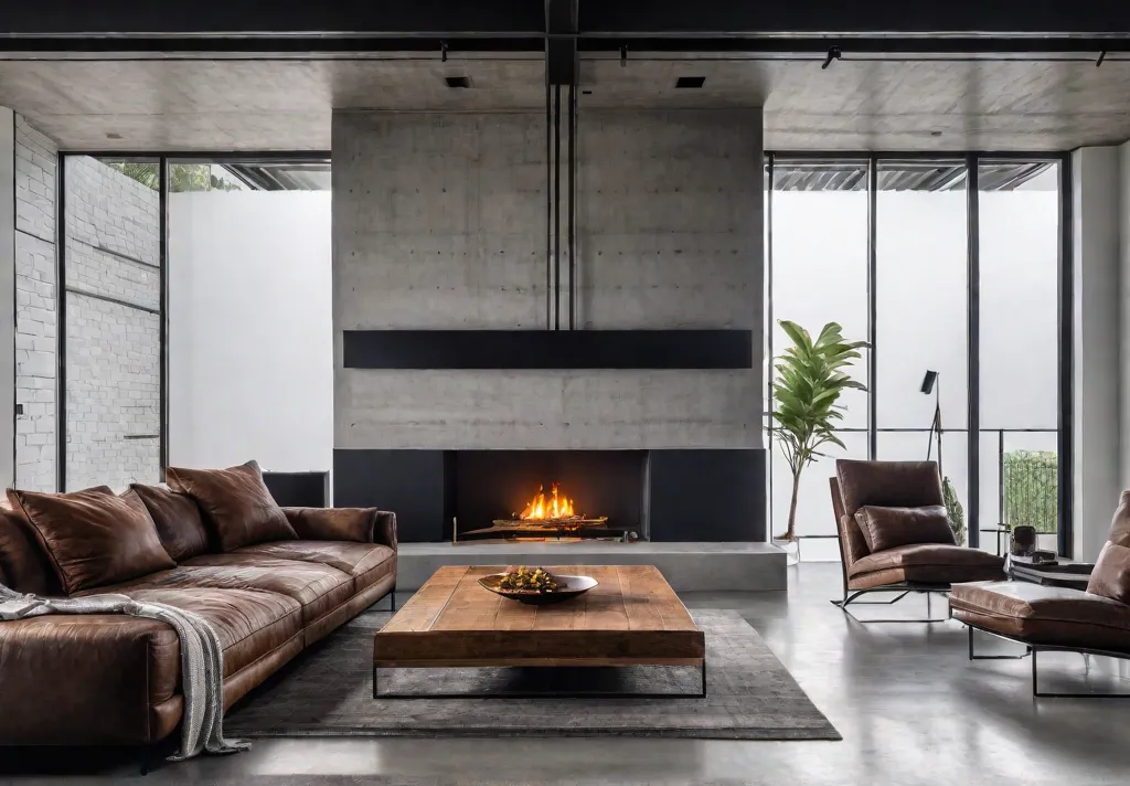 A spacious industrialchic living room bathed in natural light featuring polished concretefeat