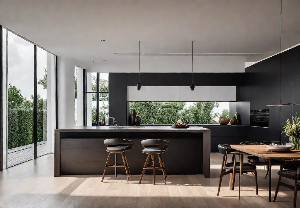 A spacious modern kitchen featuring sleek flatpanel cabinets with handleless design complementedfeat