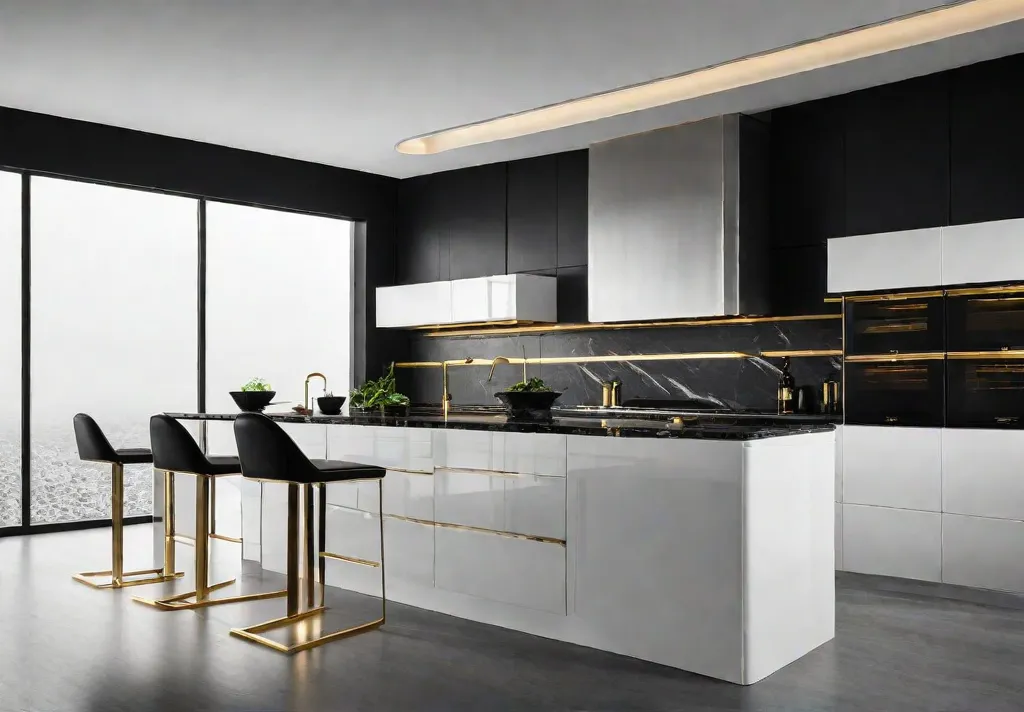 A spacious modern kitchen with minimalist elegance featuring sleek white cabinetry blackfeat