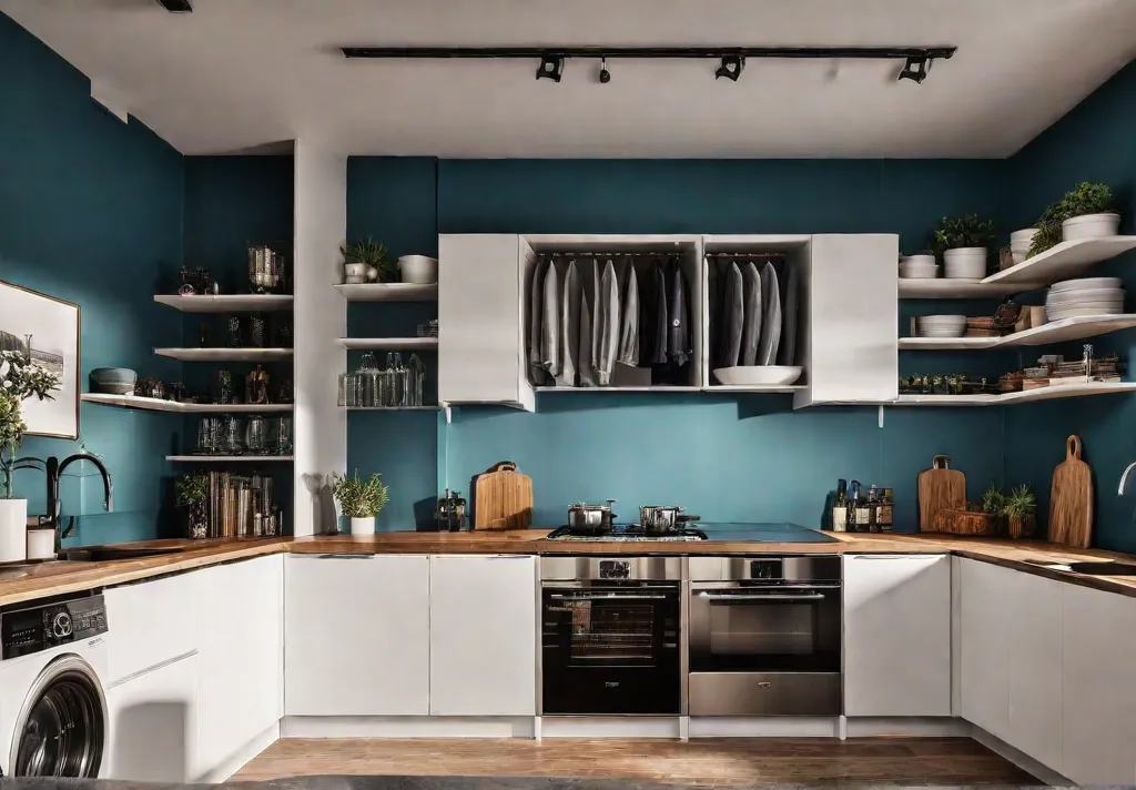 A wellorganized kitchen with vertical storage solutions open shelves and closed cabinetsfeat