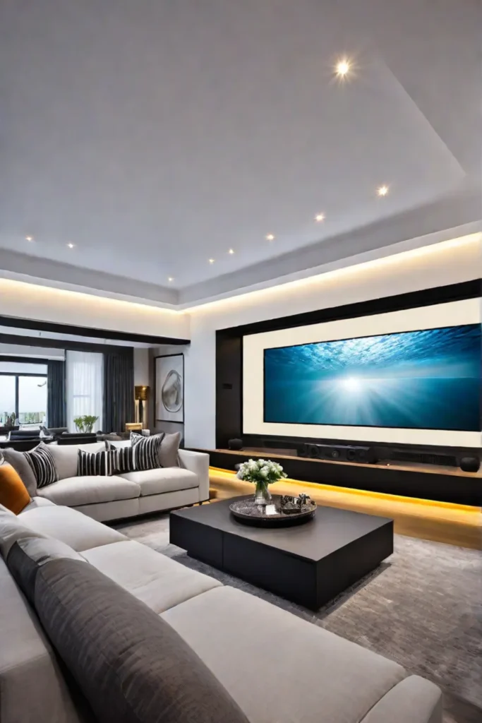 A_home_theater_system_with_a_large_screen_and_surround_sound_creates_a_cinematic_experience_in_a_luxurious_living_room