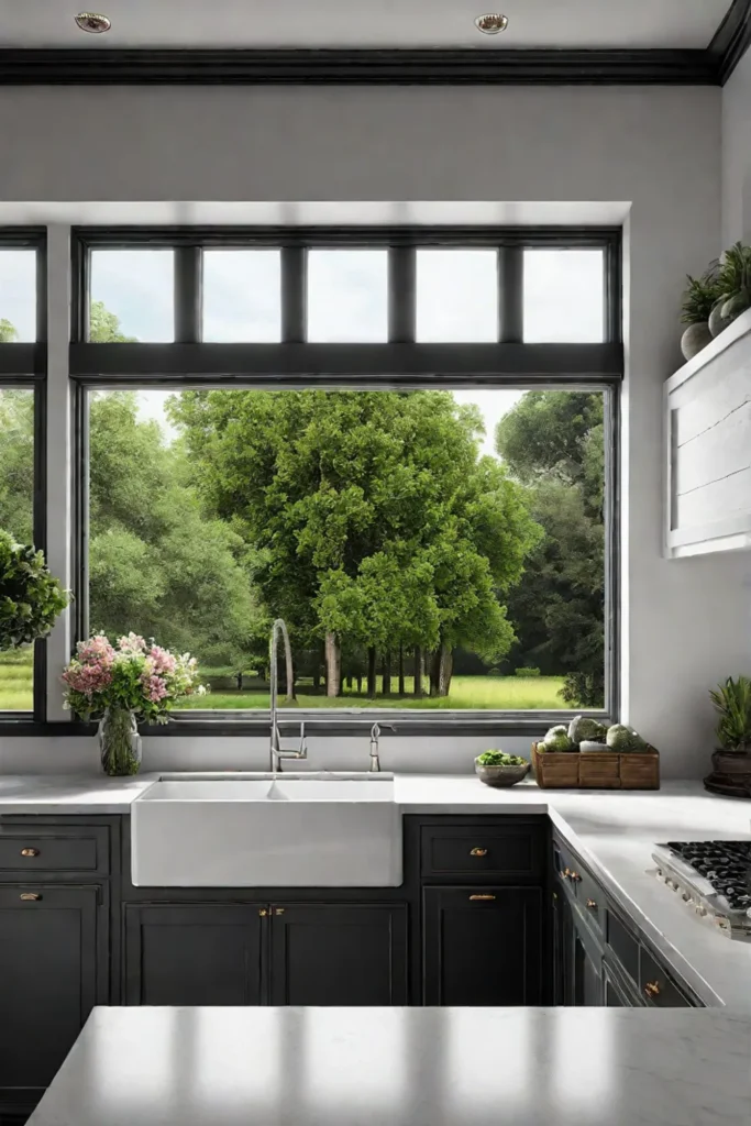 Air farmhouse kitchen with beadboard backsplash extending to ceiling