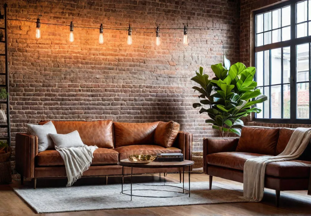 An industrial living room bathed in the warm glow of Edison bulbfeat