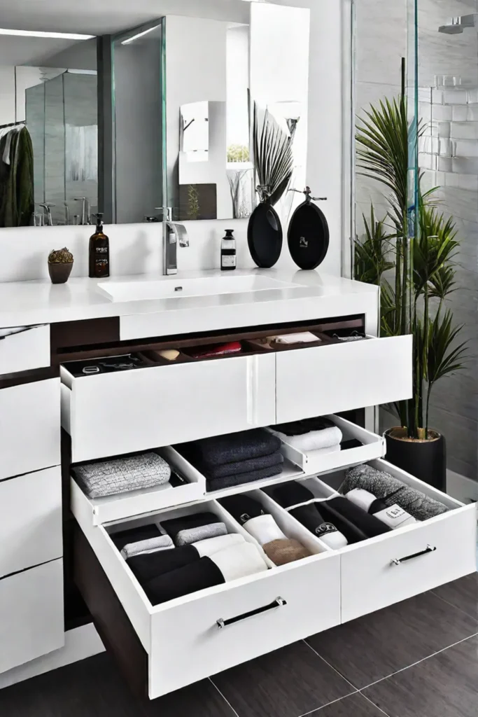 Bathroom drawer organizer with compartments