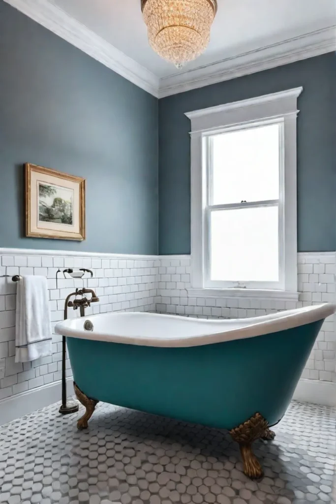 Bathroom with a colorful vintage clawfoot tub