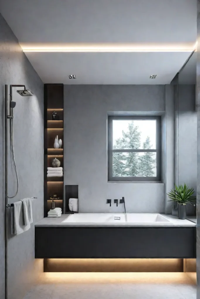 Bathroom with a large mirror and energyefficient lighting