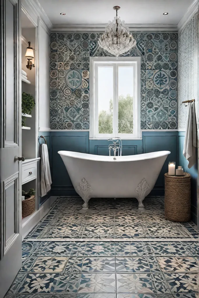 Bathroom with feature wall of artisanal tiles