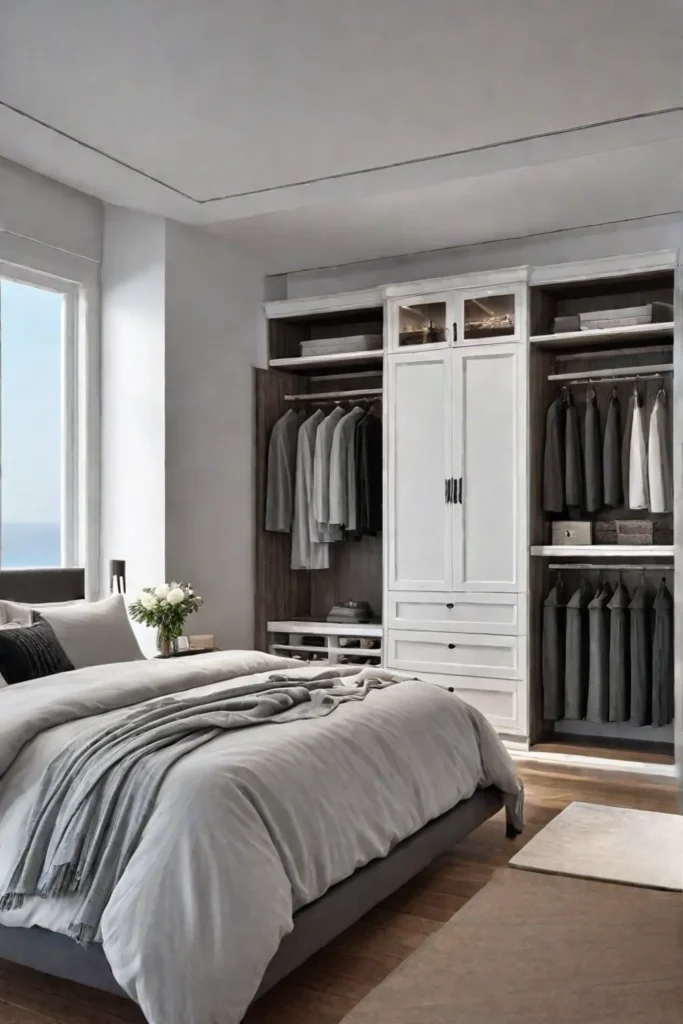 Bedroom with armoire storage