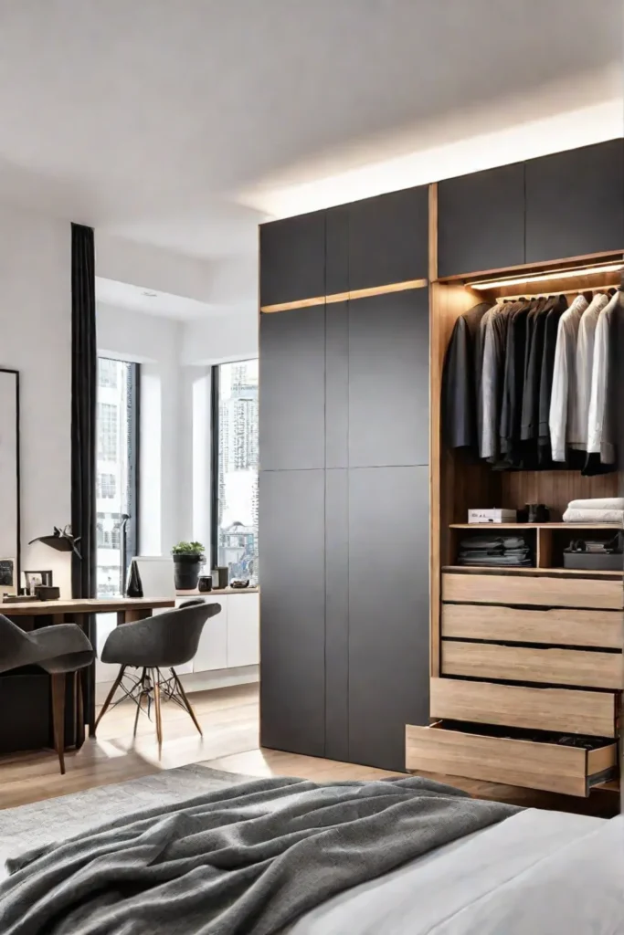 Bedroom with floortoceiling cabinet and storage