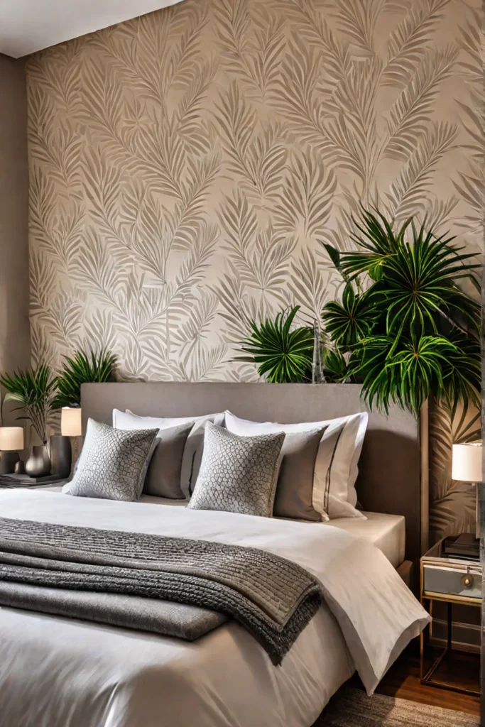 Beige leaf bedroom wallpaper