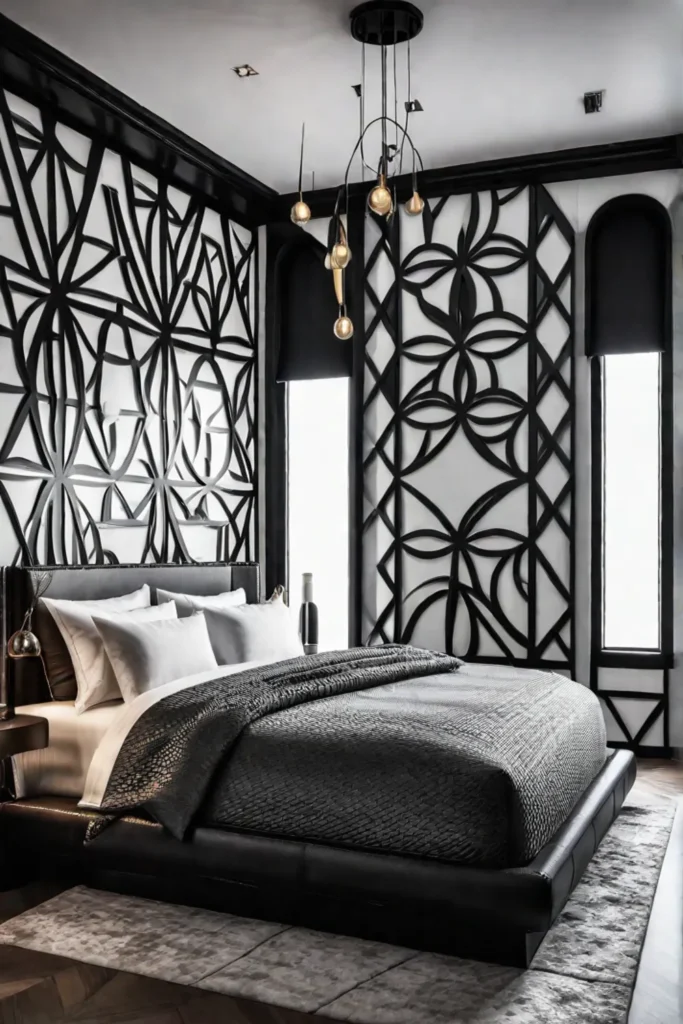 Black and white geometric bedroom wallpaper