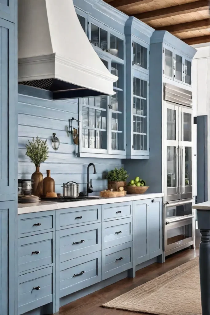 Blue Shiplap Backsplash in Farmhouse Kitchen