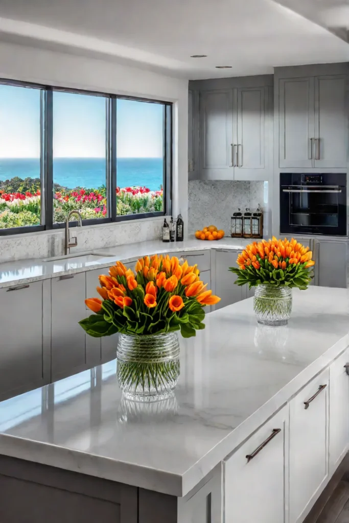 Bright kitchen with granite countertops and a central island