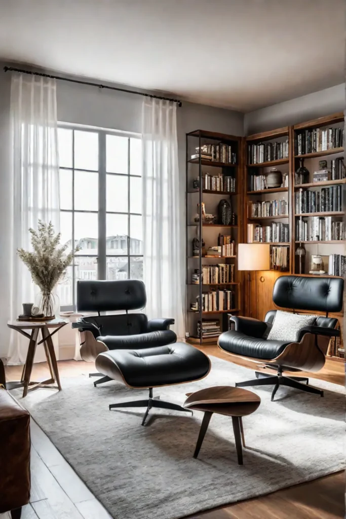 Bright industrial living room with comfortable seating and natural light