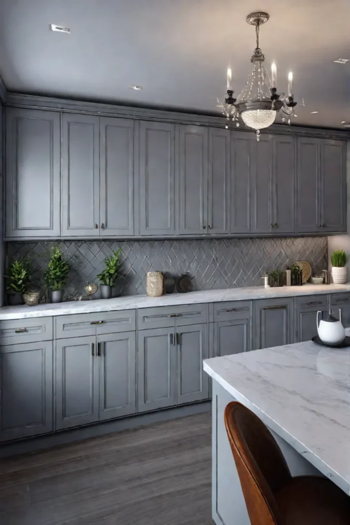 Calming kitchen with lavender walls and a serene ambiance