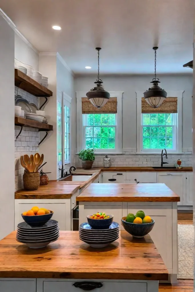 Charming kitchen with Fiestaware and a vintage clock