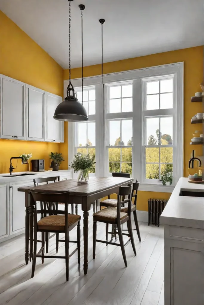 Cheerful kitchen with yellow walls and a bright atmosphere