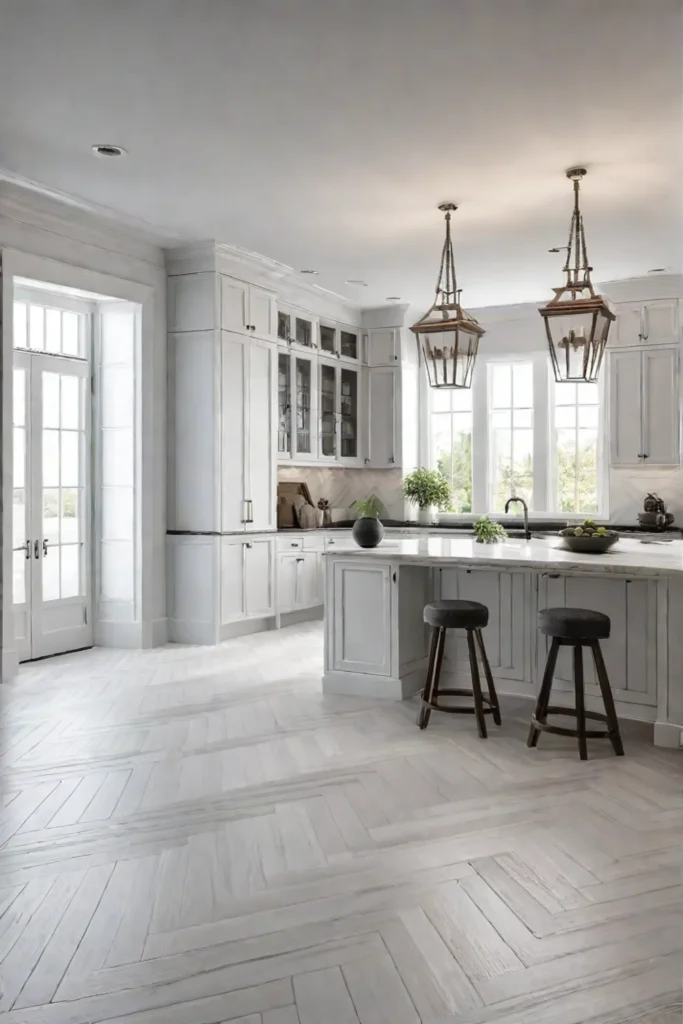 Classic kitchen with herringbone hardwood floor