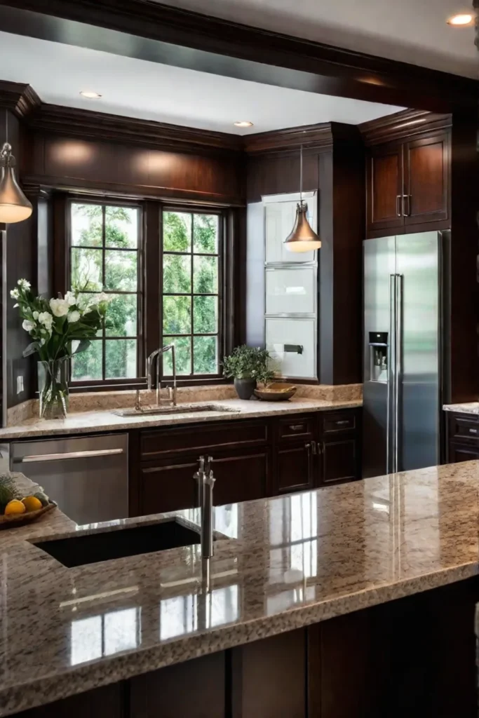 Classic kitchen with cherry wood and granite countertops