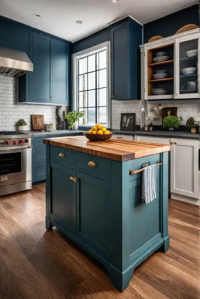 Compact kitchen island with storage and butcher block countertop