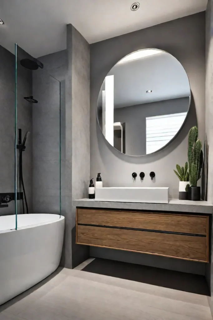 Contemporary bathroom with floating vanity and wallmounted sink