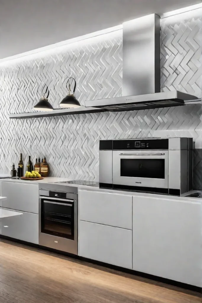 Contemporary kitchen with bold geometric backsplash