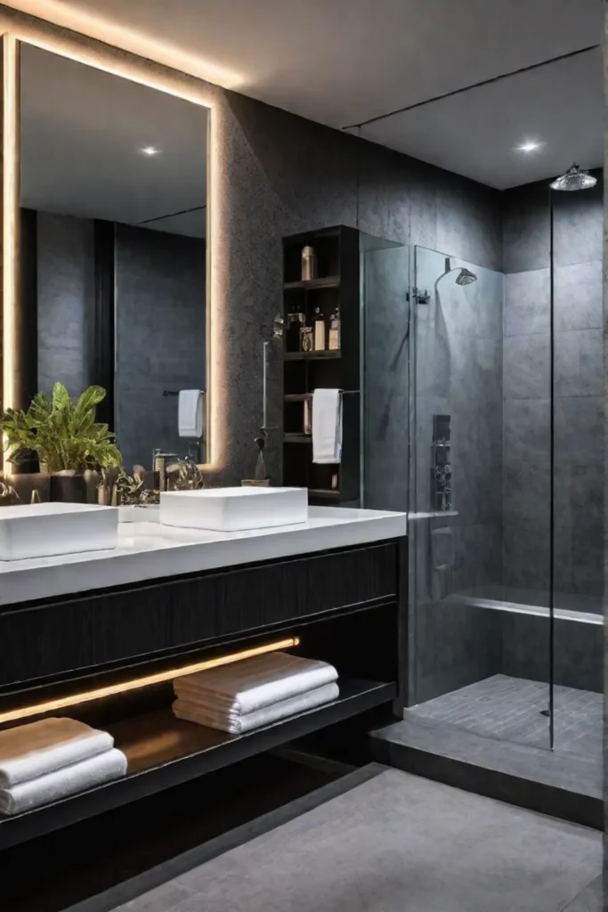 Contemporary master bathroom with energyefficient lighting