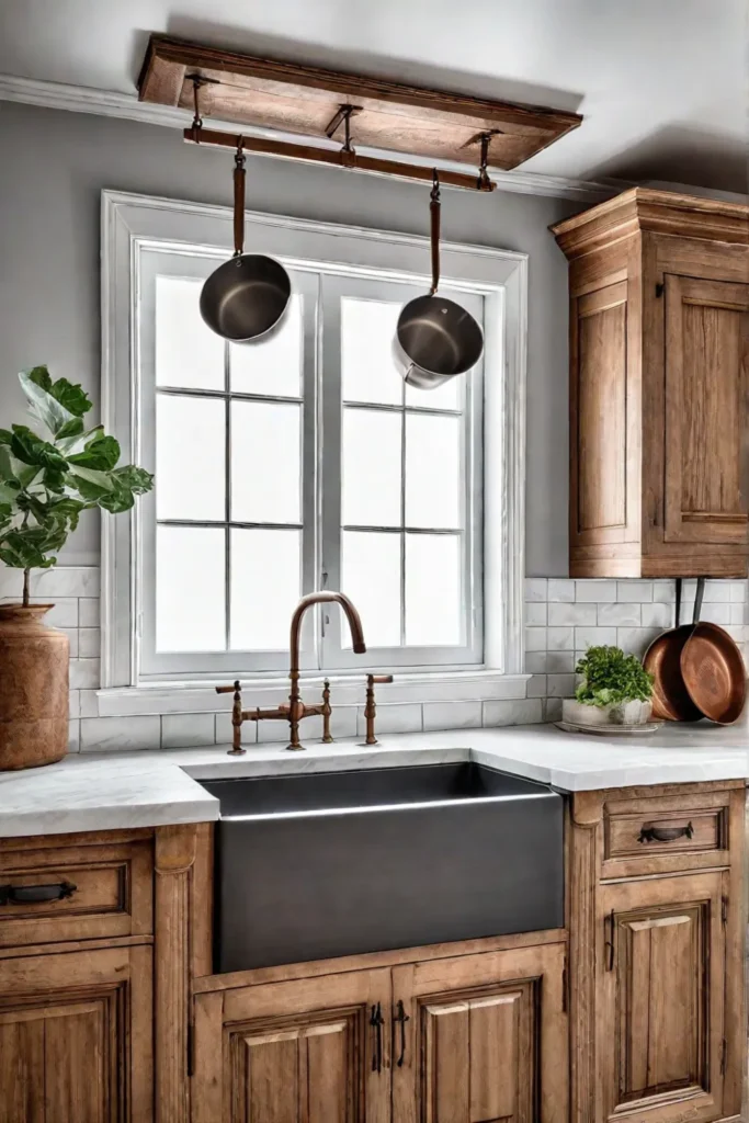 Cozy farmhouse kitchen with beadboard backsplash and farmhouse sink