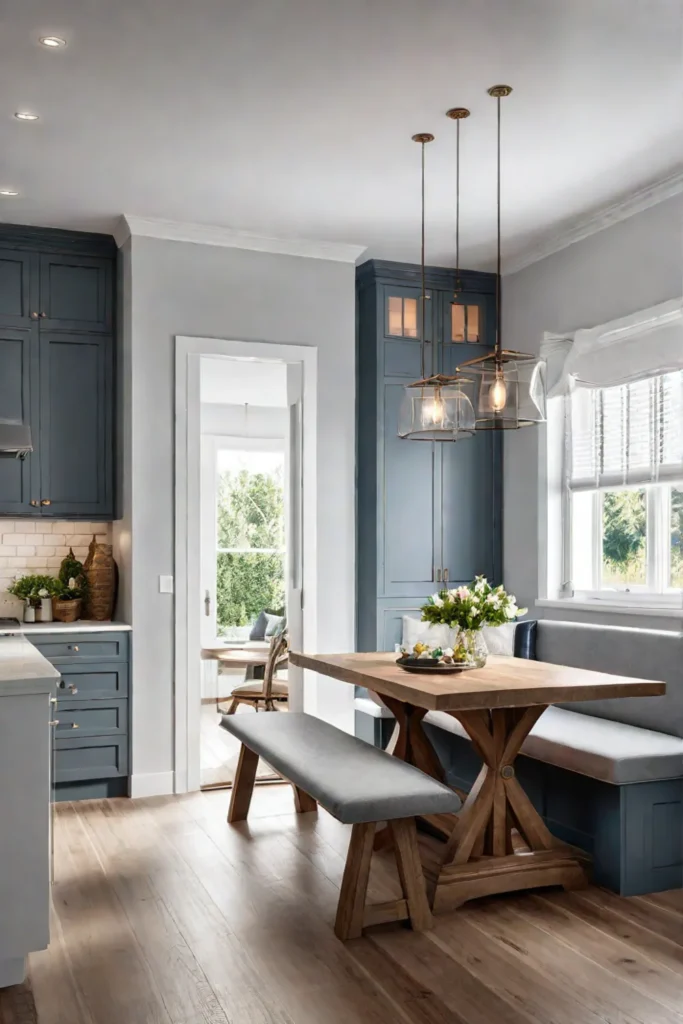 Cozy kitchen with breakfast nook and rustic elements