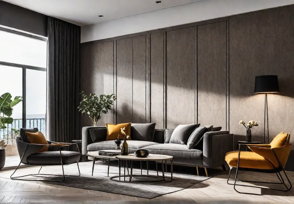 Cozy living room with a bold textured accent wall in muted earthfeat