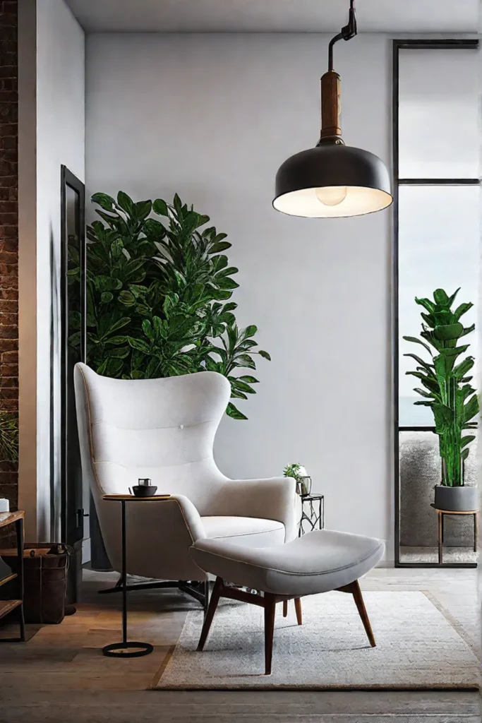 Cozy corner with reclaimed wood side table and vintage decor