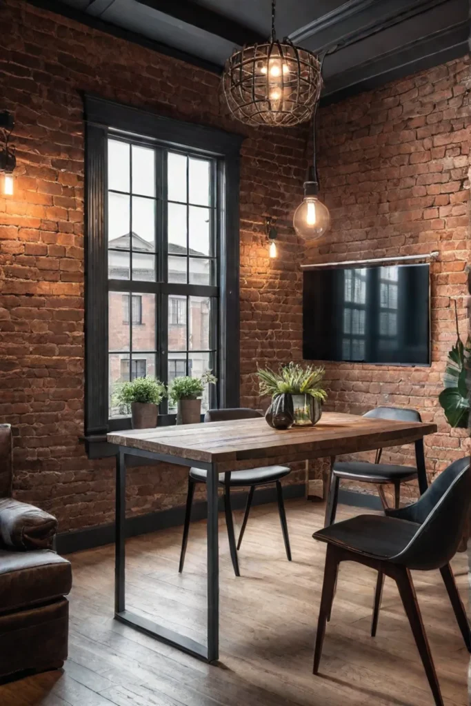 Cozy living area with exposed brick and multifunctional furniture