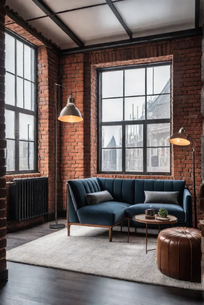 Cozy reading nook in industrial living room