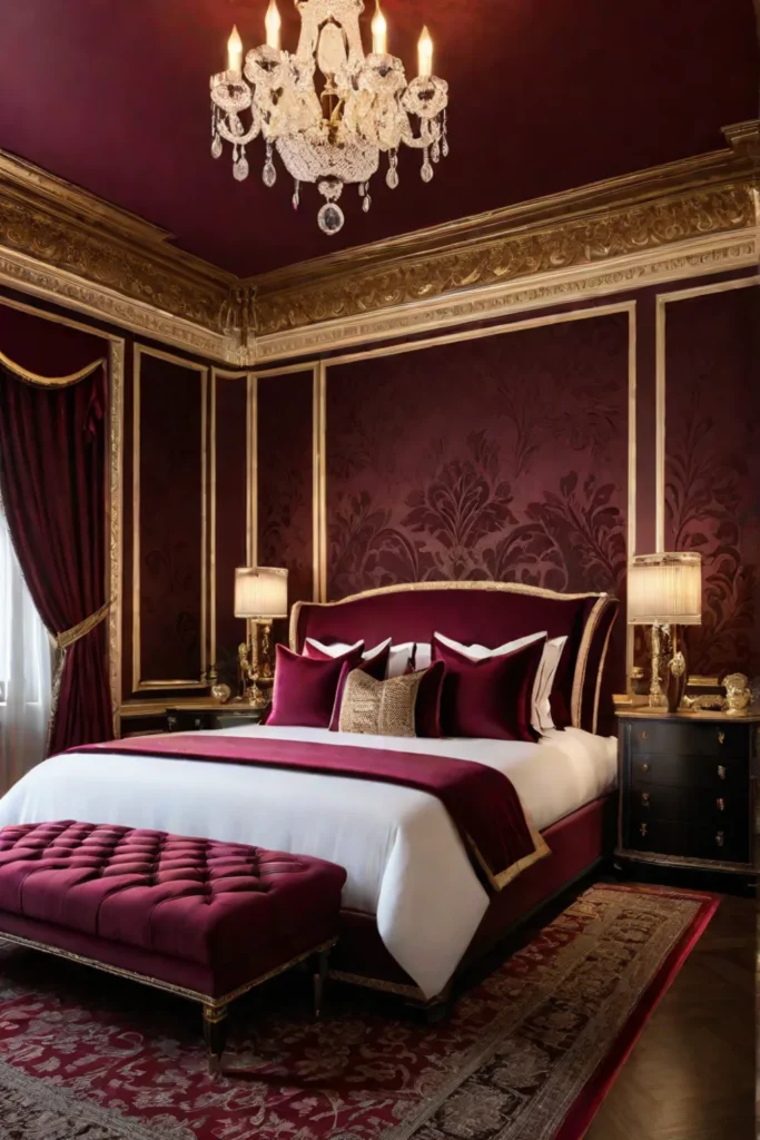 Damask wallpaper in a luxurious bedroom