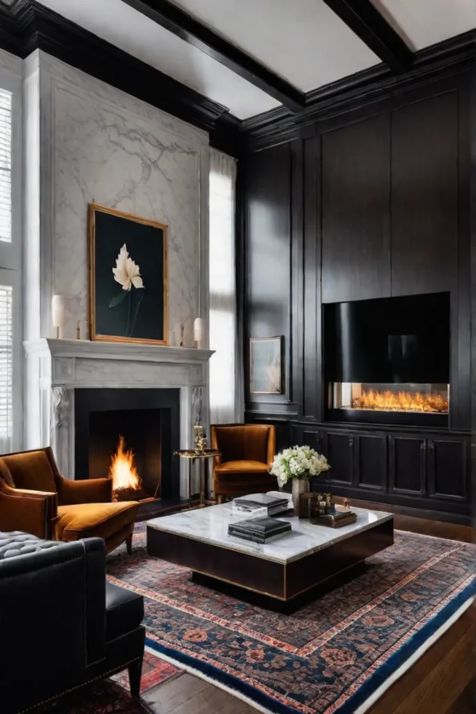 Dramatic_living_room_with_dark_wood_and_fireplace