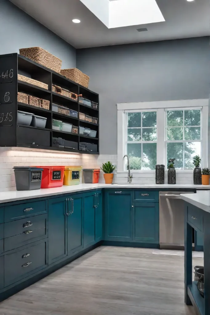 Familyfriendly kitchen with designated play area and organized storage