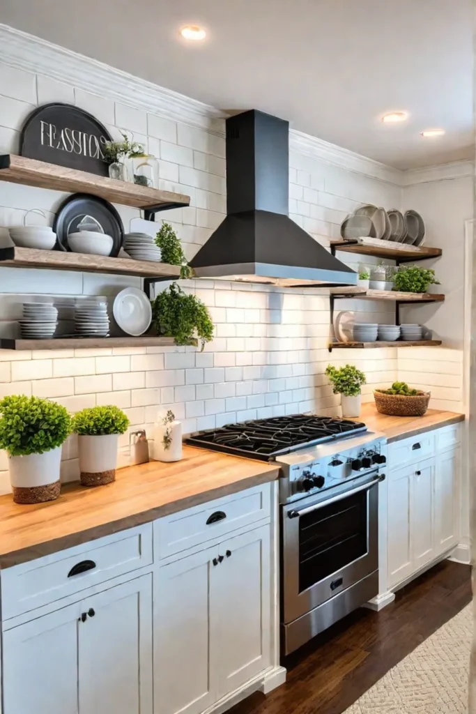 Farmhouse kitchen with herringbone subway tile backsplash