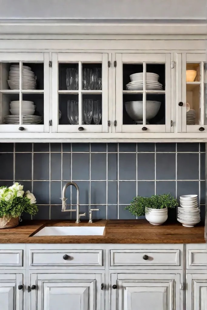 French country kitchen with a builtin hutch and plate rack