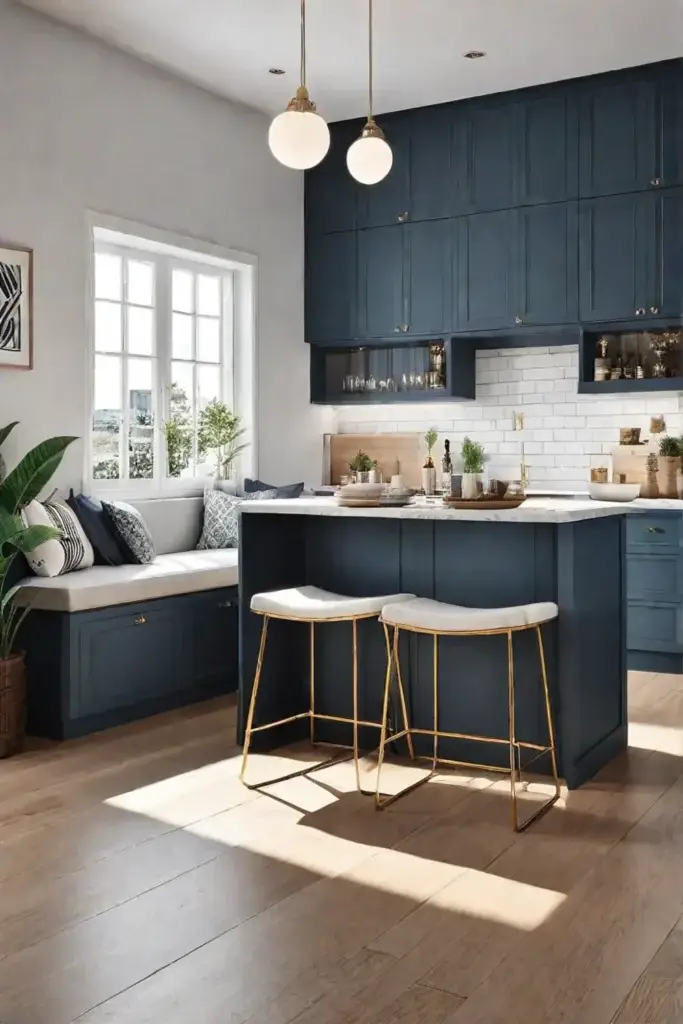 Kitchen island with builtin breakfast nook and banquette