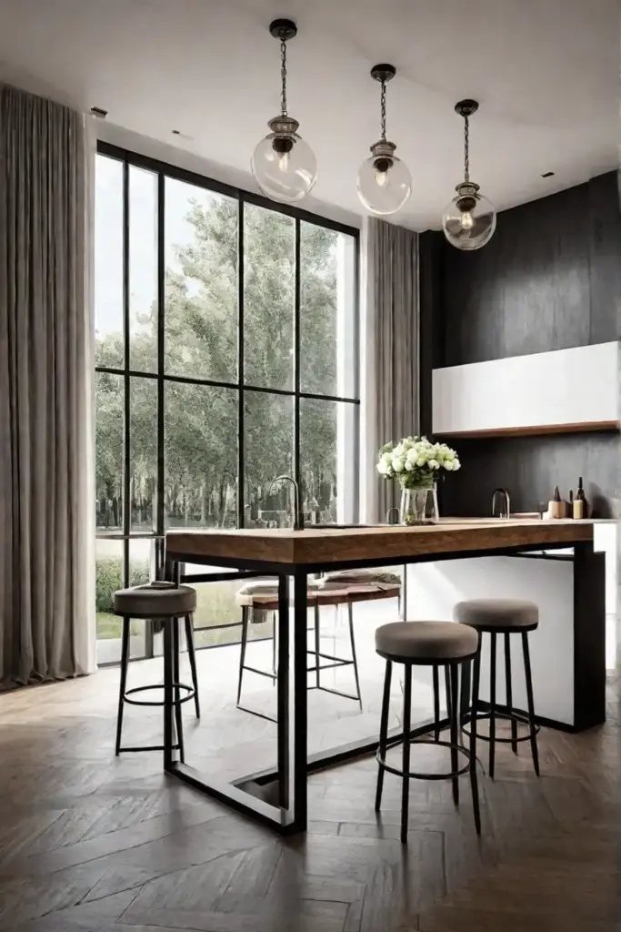 Kitchen island with mixed materials for a textured look