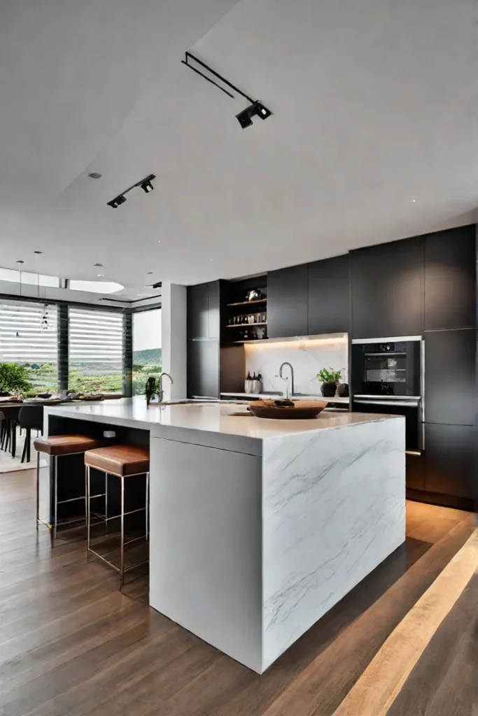 Kitchen island with raised bar area and lower countertop