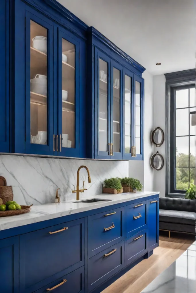 Kitchen with bold blue cabinets