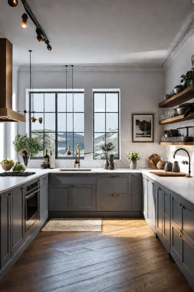 Kitchen with strategically placed lighting fixtures to avoid shadows and glare