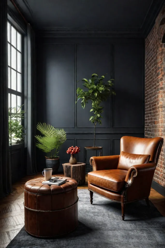 Living room with exposed brick and vintage furniture